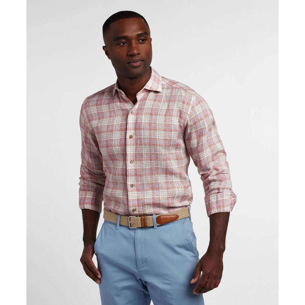 NEW DAVID DONAHUE linen check sport shirt
